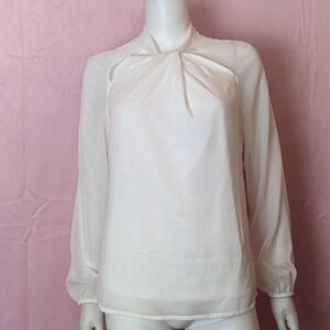 Thalia Sodi White Long Sleeve Metallic Shimmer Blouse with Cut Outs size XS